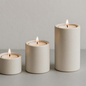 12 Set of Three Minimalist Ceramic Tea Light Holders in Varying Heights