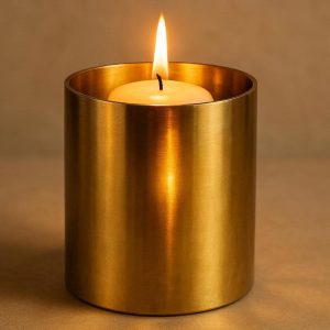 15 Brass Cylinder Candle Holder with Reflective Finish for Warm Glow