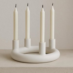 16 White Porcelain Ring Candle Holder for Drip Candles Scandinavian Style