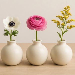Small Round Ceramic Bud Vase Set of Three for Table Centerpiece