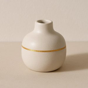 8 Mini Ceramic Vase with Gold Accent Line for Modern Shelf Decor
